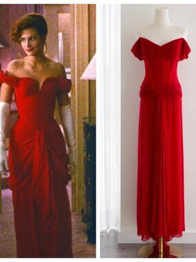 Vicky Tiel Couture Vintage “Pretty Woman” 1987 Red Ruched Gown